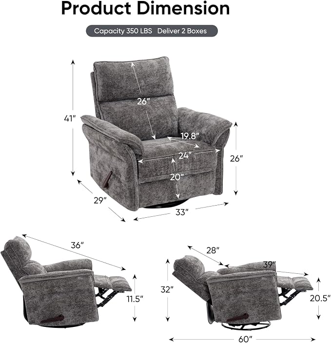 Rocking Chair Nursery with Adjustable Headrest, Manual Swivel Rocker Recliner - Image 3