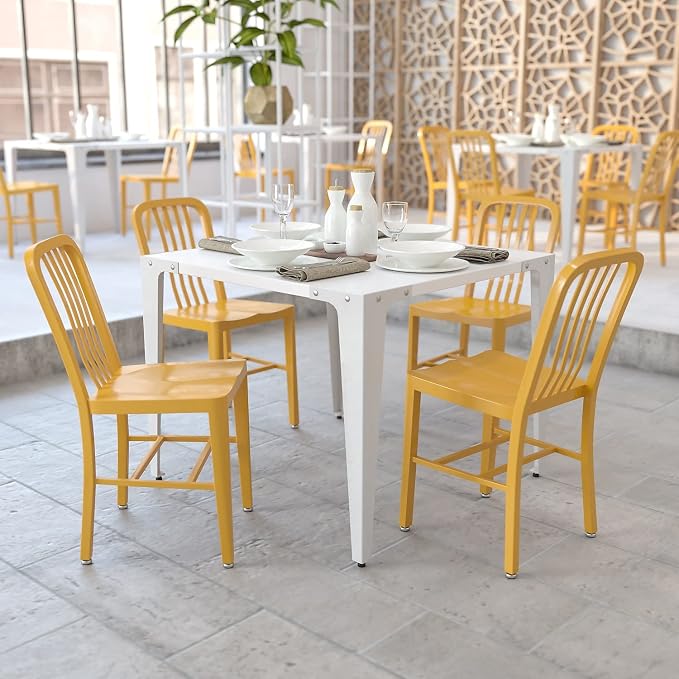 Flash Furniture Gael Commercial Grade 2 Pack Yellow Metal Indoor-Outdoor Chair - Image 2