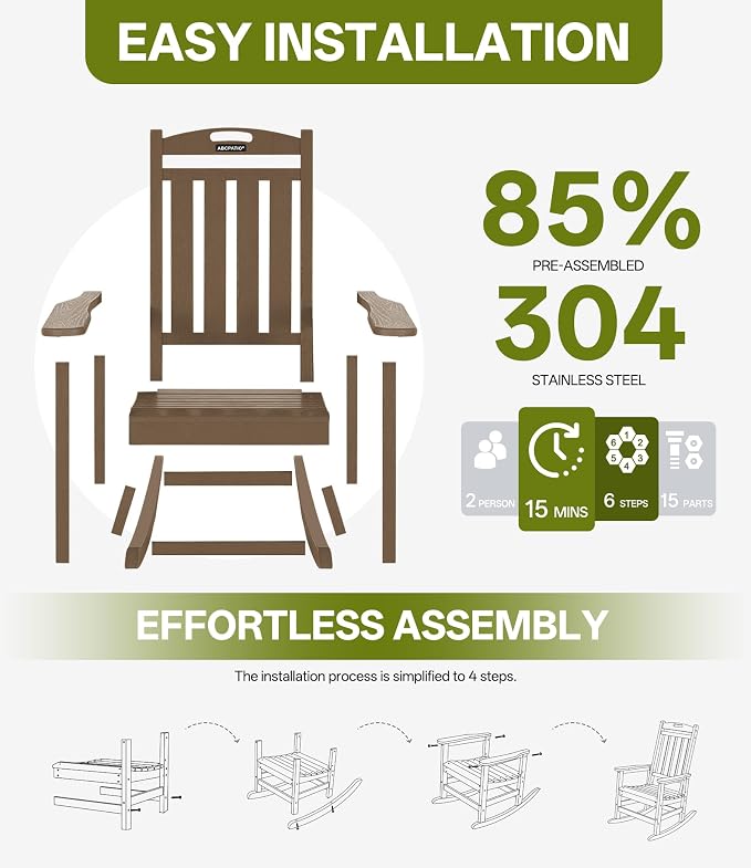 Outdoor Adirondack Rocking Chairs All-Weather HDPE Patio Rocker Chair - Image 7