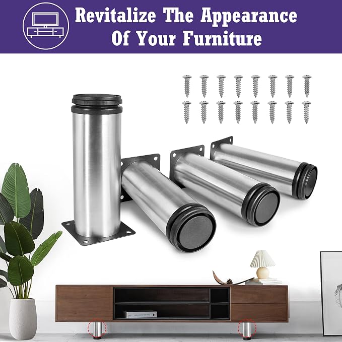 6 Inch Metal Furniture Legs Stainless Steel Adjustable Legs Silver Metal Legs - Image 2