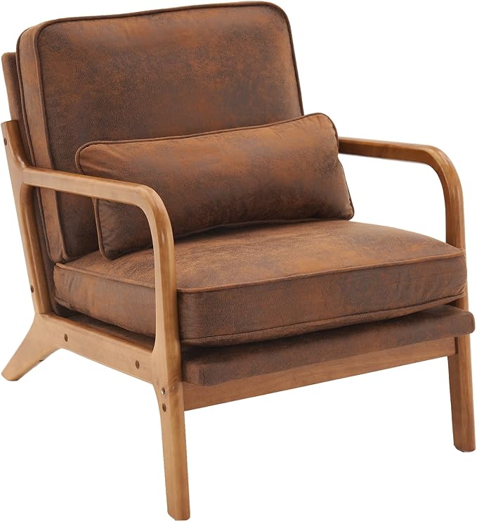 Bonnlo Microfiber Rustic Accent Chairs Set of 2, Upholstered Mid Century Modern - Image 8