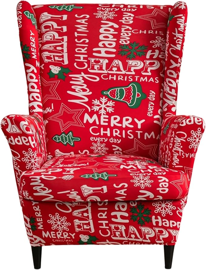 HAOYONG Christmas Stretch Wingback Chair Cover 2 Pieces Wing Chair Slipcover by HAOYONG