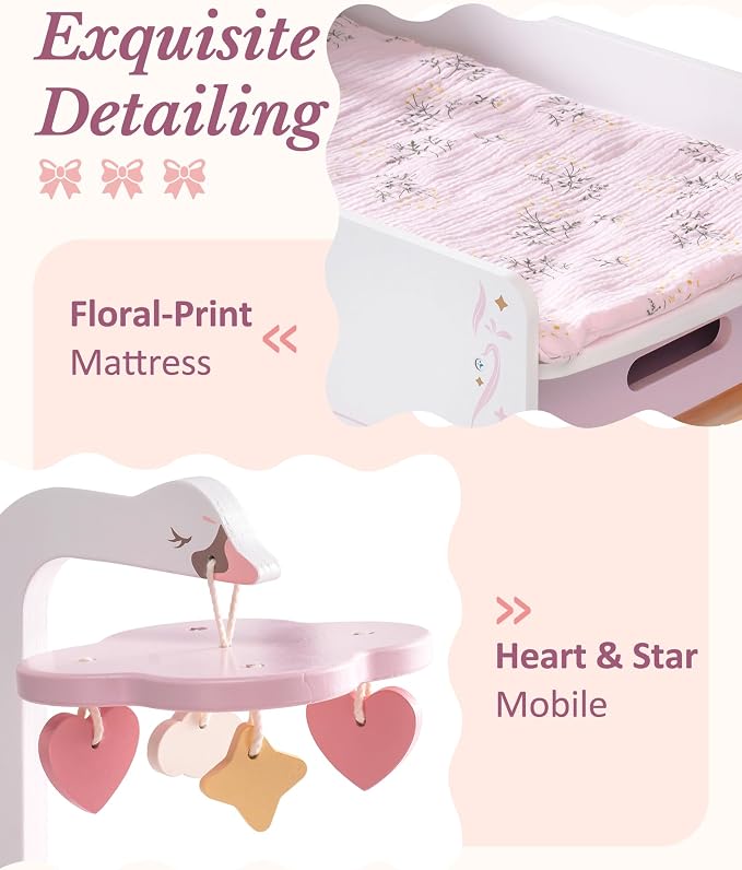 ROBOTIME 18 Inch Doll Changing Table, Wooden Baby Doll Bed - Image 6