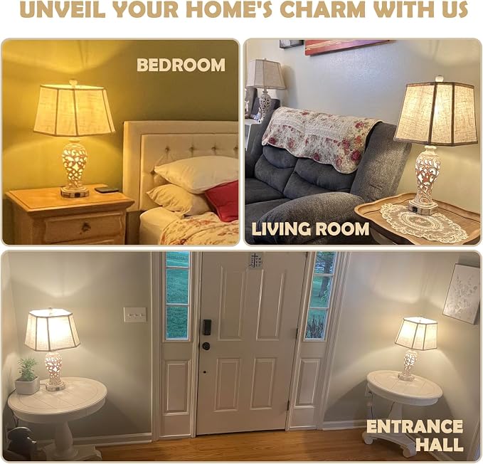 25'' Farmhouse Table Lamp for Living Room Bedroom, 2 USB Ports Vintage Rustic - Image 3