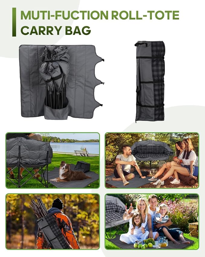 Double Camping Chair Padded Loveseat Camping Couch, Oversized 2 Person Camp - Image 9