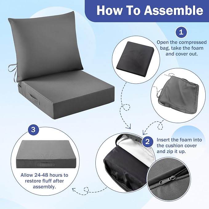 IASEAHK Outdoor Seat Cushion Set, Waterproof & Fade Resistant Patio Chair - Image 8
