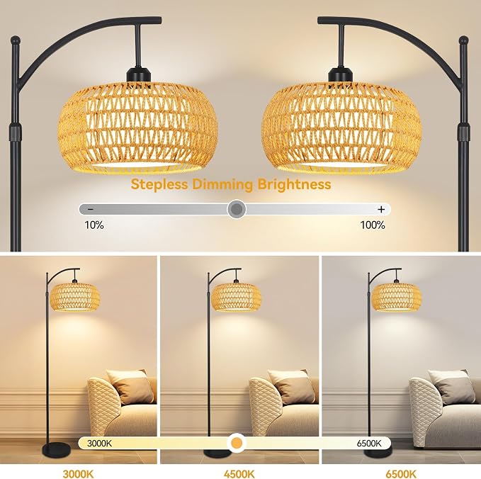 Arc Floor Lamps for Living Room Rattan Boho Floor Lamp - Image 2