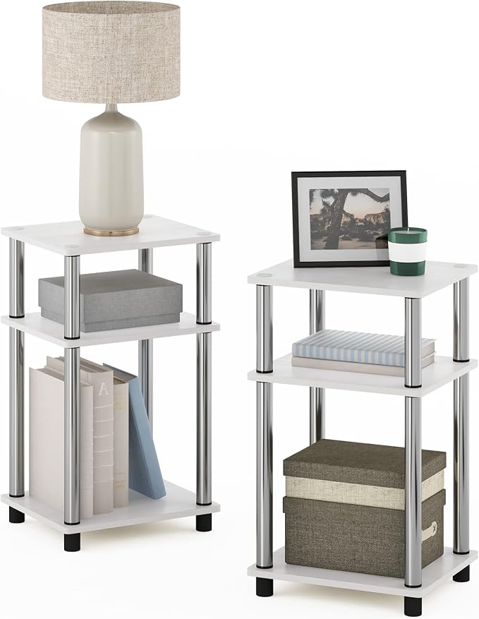 Furinno JUST Side Table Set of 2, 3-Tier Modern End Tables, Open Shelves Night by Furinno-FitsYourSpaceFitsYourBudget