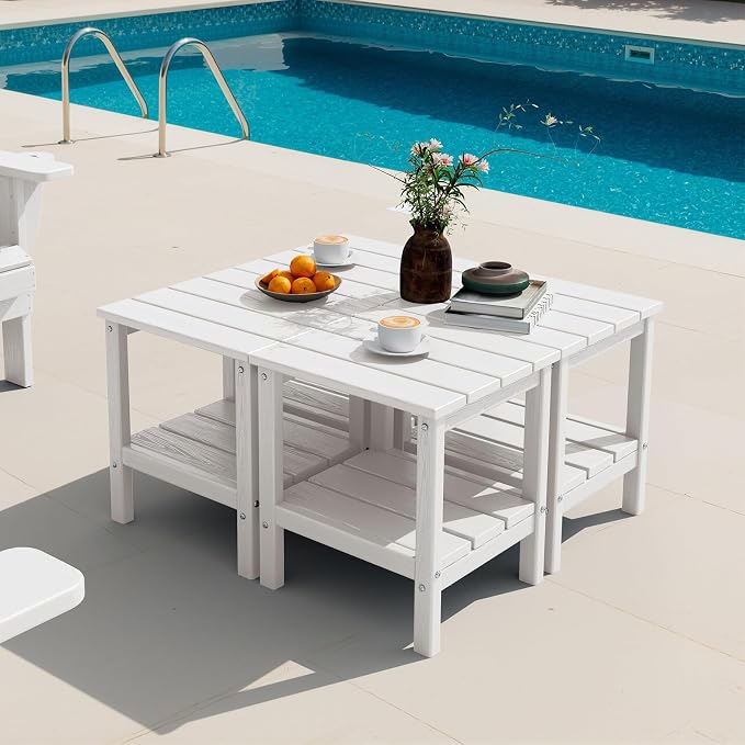SERWALL 2-Tier HDPE Outdoor Side Tables Set of 4, Weatherproof Rectangular by SERWALL