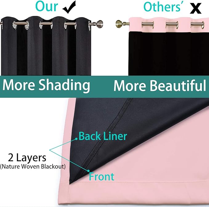 Yakamok 100% Blackout Curtains Energy Saving Thermal Insulated 2 Thick Layers - Image 4