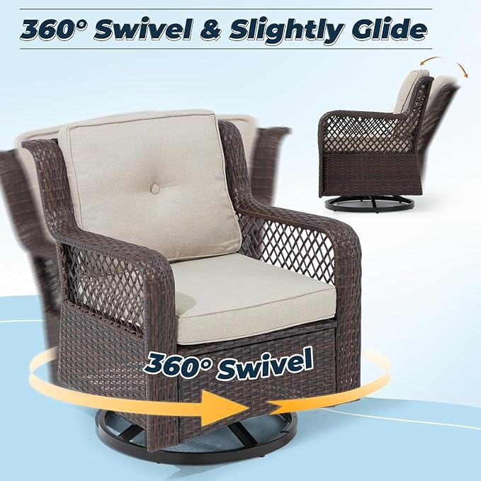 3 Pieces Patio Swivel Chairs, Wicker Patio Conversation Sets - Image 5