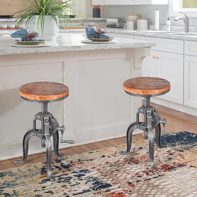 Topower Antique Industrial DIY Crank Stool Cast Iron Three-Legged Chair Bar - Image 5