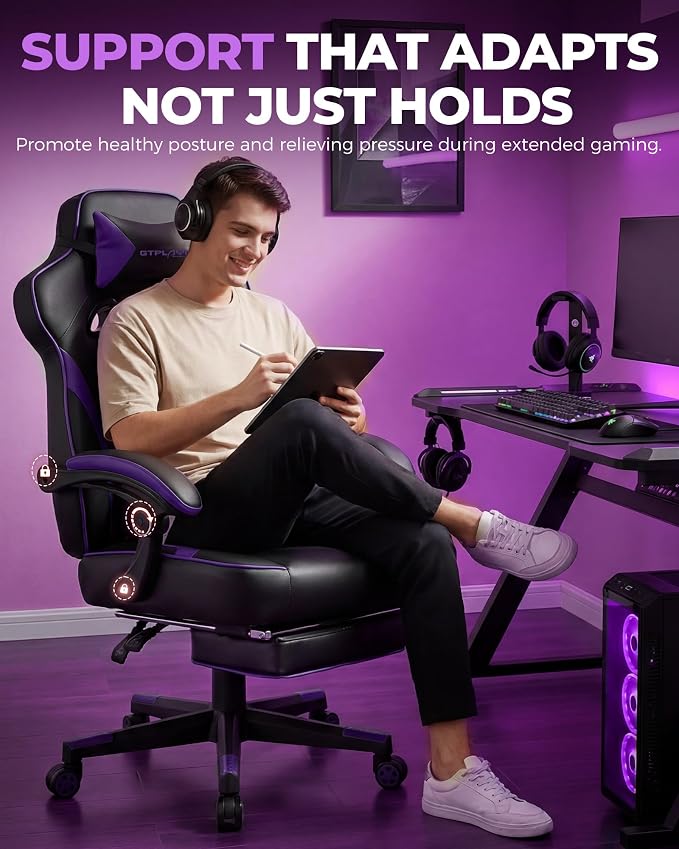 GTPLAYER Gaming Chair with Footrest, Big and Tall Game Chair 350lb Racing Style - Image 10