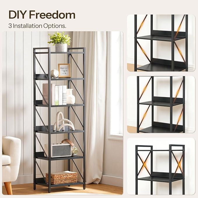 HOOBRO Bookshelf, 6-Tier Industrial Bookcase, Book Shelf Storage Organizer - Image 8