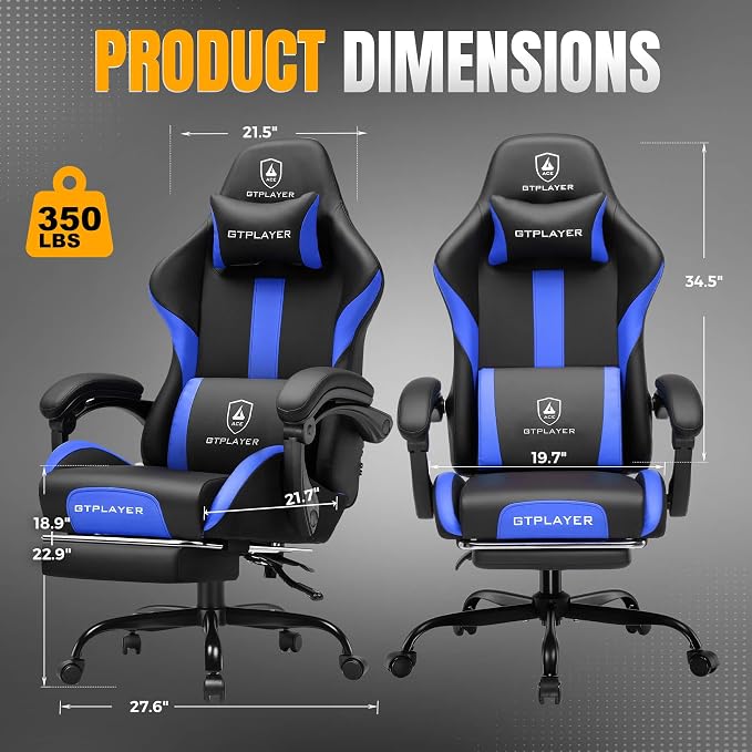 GTPLAYER Gaming Chair with Pocket Spring Cushion, Leather Office Chair with - Image 3