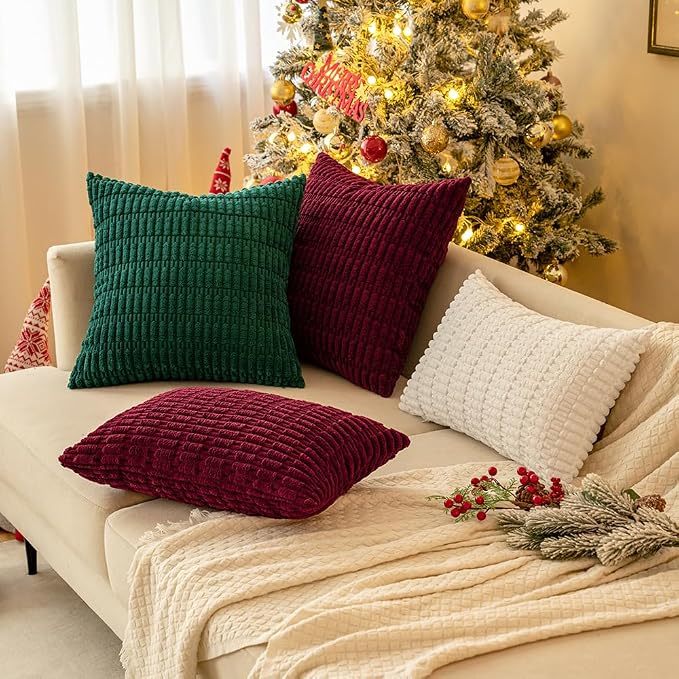 MIULEE Pack of 2 Burgundy Corduroy Decorative Pillow Covers 18x18 Inch Soft - Image 9