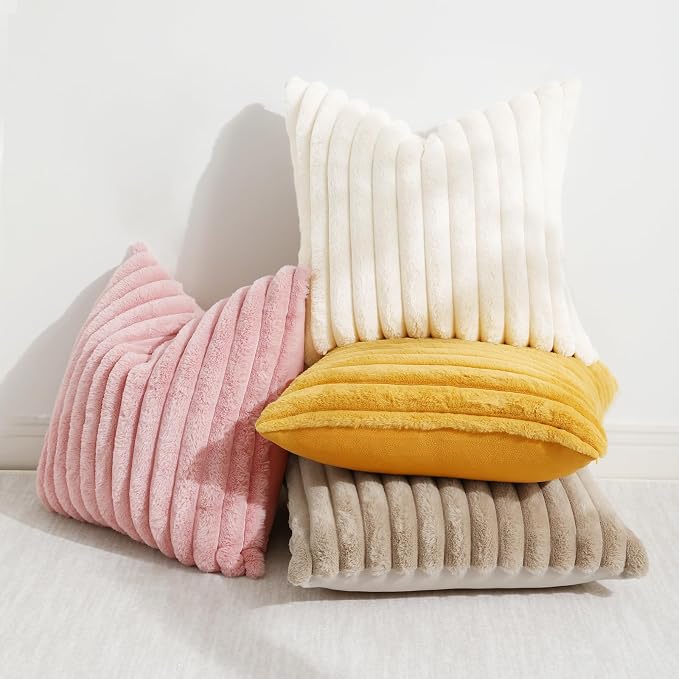 decorUhome Summer Cozy Faux Fur Throw Pillow Covers 22x22 Set of 2 Decorative - Image 5
