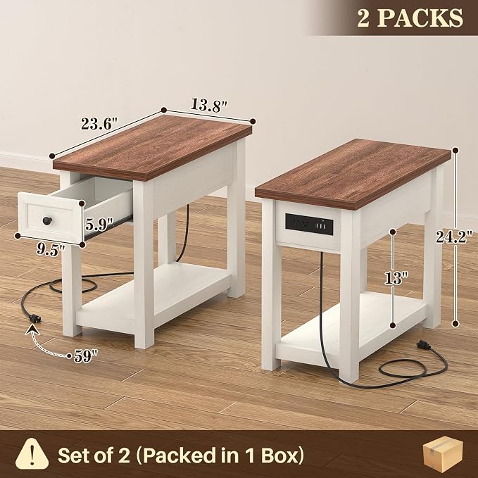 Narrow End Table Set of 2 with Charging Station - Image 3