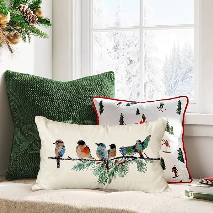 RABUSOFA Christmas Outdoor Pillow Covers Waterproof 12x20 Inch Birds Christmas - Image 5