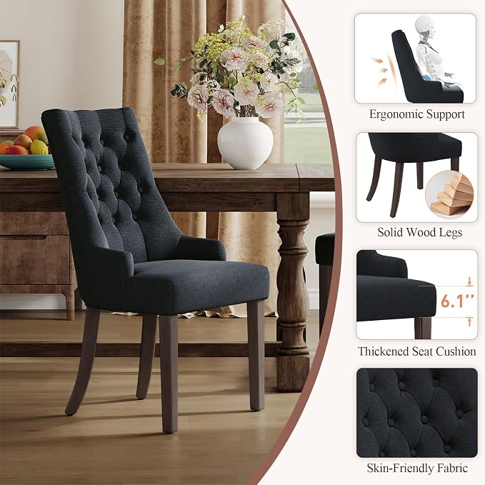 COLAMY Fabric Side Dining Chairs Set of 4, Wingback Upholstered Dining Room - Image 4