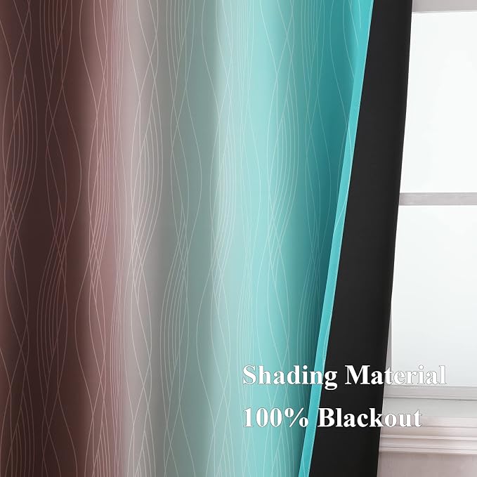 Estelar Textiler Brown and Teal Gradient Blackout Curtains - Image 5