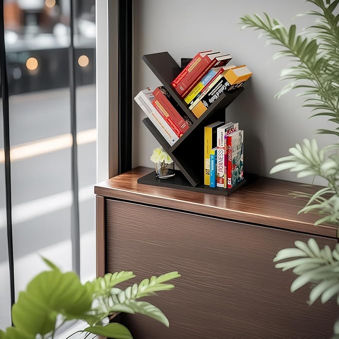Godferyxin Tree Bookshelf, 3-Tier Wood Small Bookshelf and Mini Bookcase - Image 7