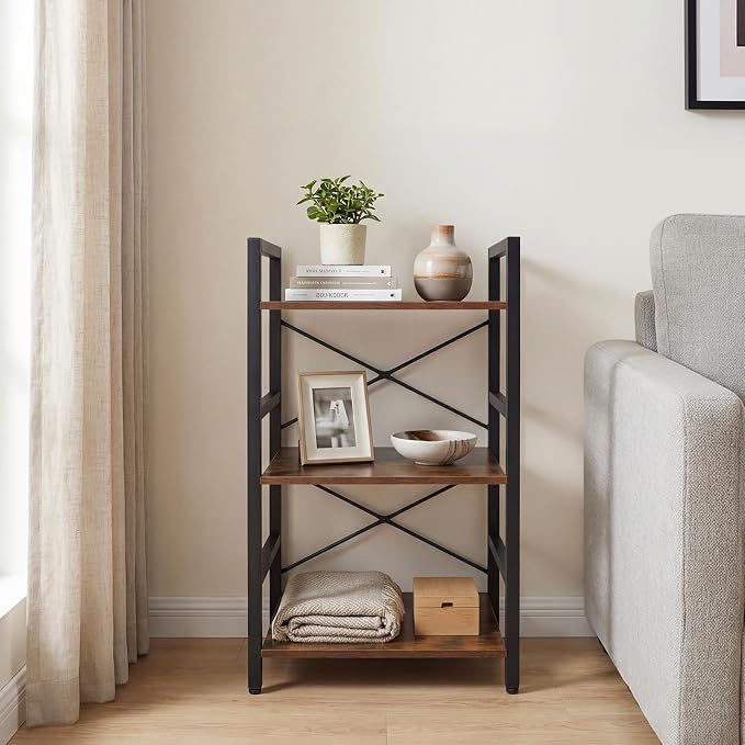 Tangkula 3-Tier Industrial Bookshelf, 16.5" Width Wooden Open Bookcase - Image 6