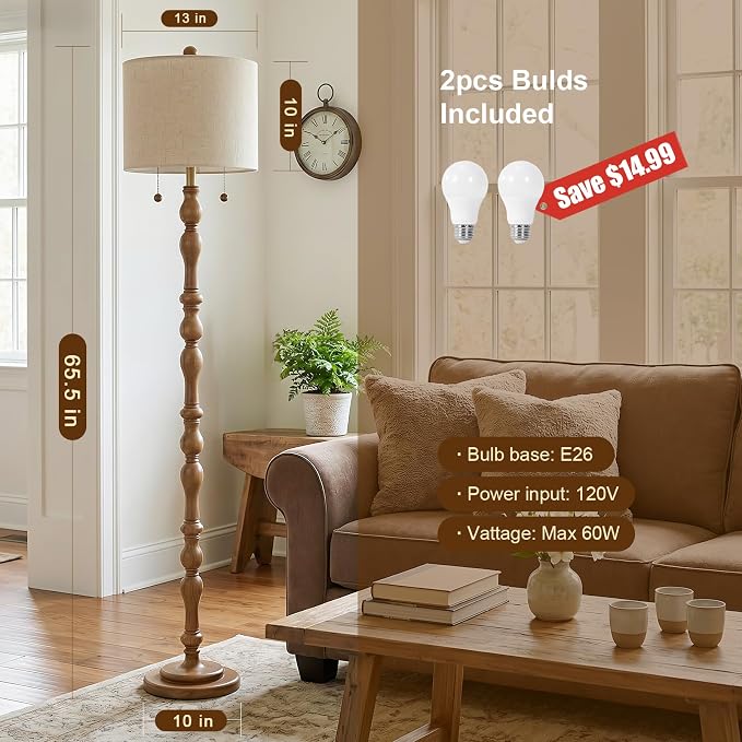 Scenekoy 65.5 Natural Real Wood Floor Lamp - Image 5
