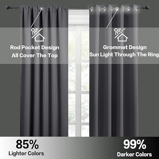 RYB HOME Blackout French Door Window Curtain Covering, Rod Pocket Thermal - Image 5