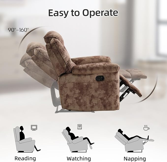EBELLO 3 Pieces Reclining Living Room Set, Overstuffed Soft Fabric Manual - Image 4