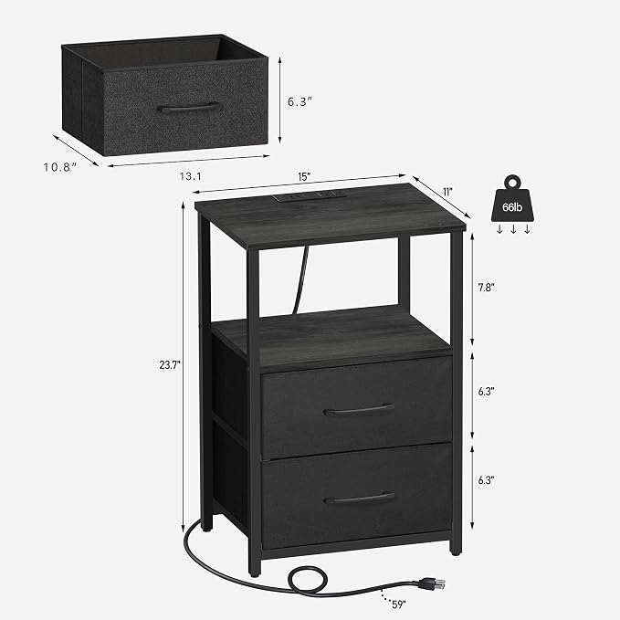 TUTOTAK End Table with Charging Station, Night Stand, Side Table with 2 USB - Image 6
