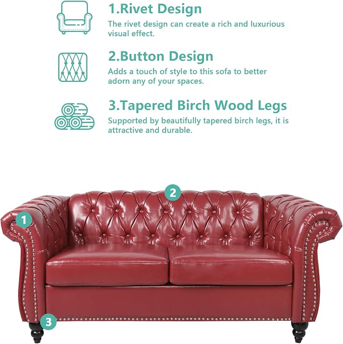 AVZEAR Chesterfield Loveseat Sofa, Upholstered Sofa Modern 2 Seater Couch Sofa - Image 3