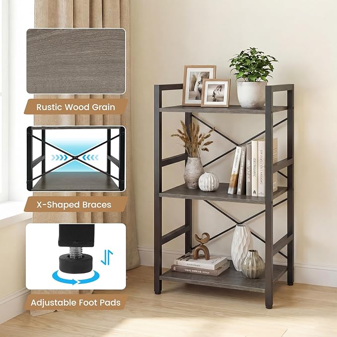 Tangkula 3-Tier Industrial Bookshelf, 16.5" Width Wooden Open Bookcase - Image 7