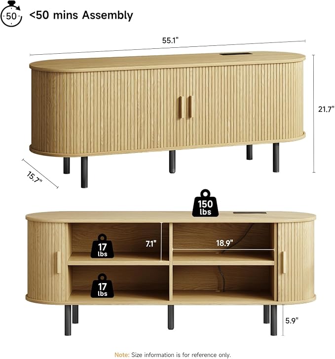 ONBRILL 55" TV Stand with Power Outlet - Image 2