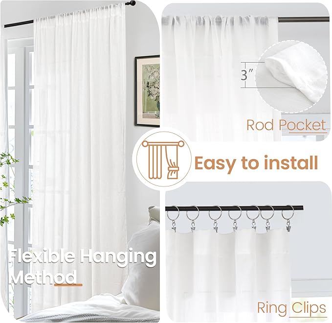 BGment 40 Inches Long White Linen Curtains - Image 6