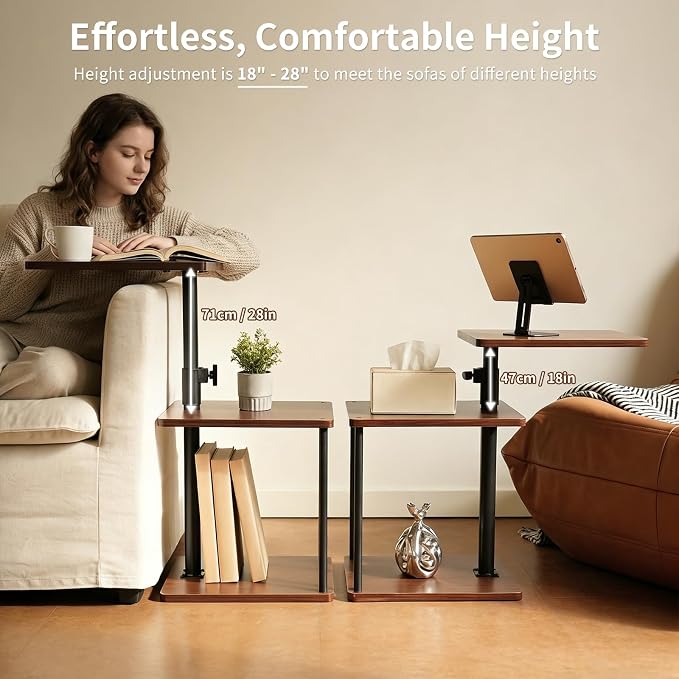 Swivel Side Table for Small Spaces, Adjustable Height End Table for Different - Image 5