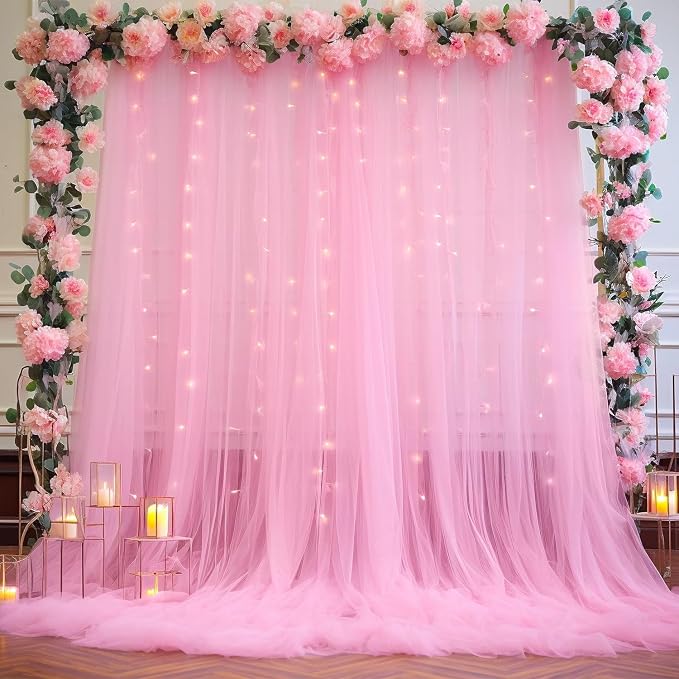 10ft x 12ft Pink Tulle Backdrop Curtain - Image 5