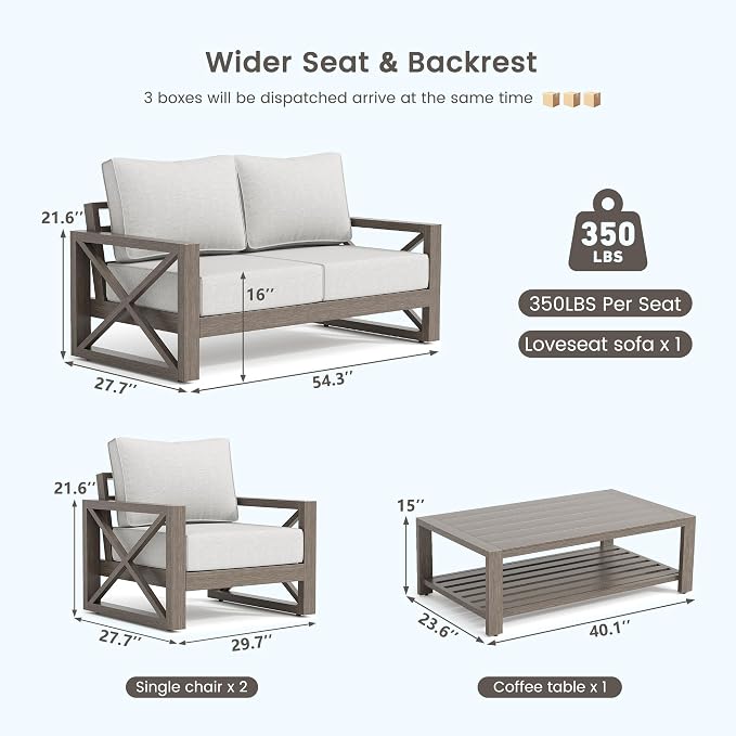 UDPATIO Aluminum Patio Furniture Set, Faux Wood Grain Modern Outdoor Furniture - Image 8