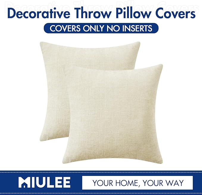 MIULEE Pack of 2 Cream Throw Pillow Covers 16x16 Inch Soft Chenille Pillow - Image 6