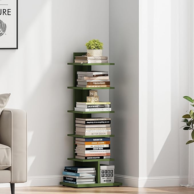 TUTOTAK Bookshelf, 6-Tier Bookcase, Narrow Spine Book Shelf - Image 4