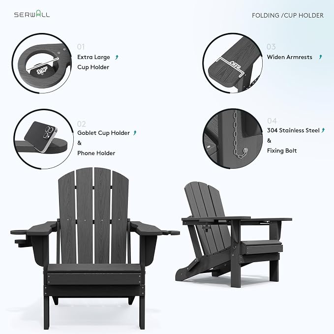 SERWALL Foldable Adirondack Chair, HDPE Adirondack Chair - Image 5