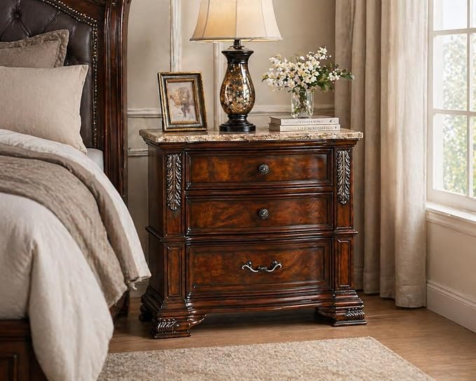 First of a Kind Traditional Wood Bedside Table Santa Monica Collection Cherry by FirstofaKind