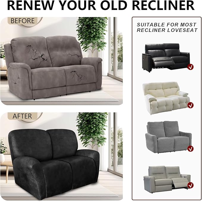 ANARACHON Loveseat Recliner Cover Leather Look Recliner Loveseat Covers - Image 6