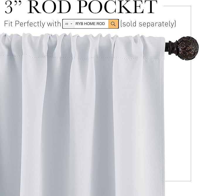 RYB HOME Privacy Bathroom Window Curtains, Short Thermal Insulated Heat - Image 2