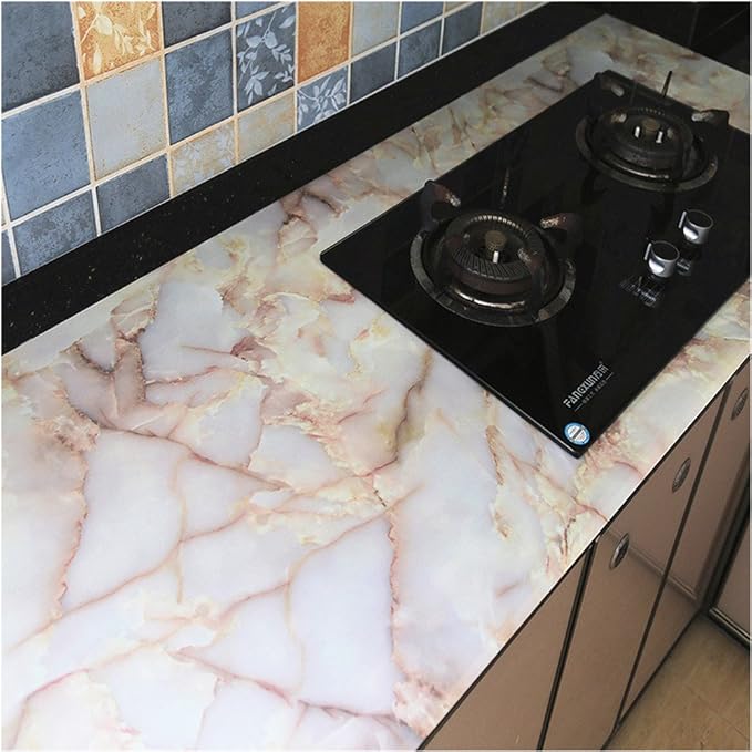 Amhao Amber Pink Granite Look Marble Effect Counter Top Film Vinyl Self - Image 2