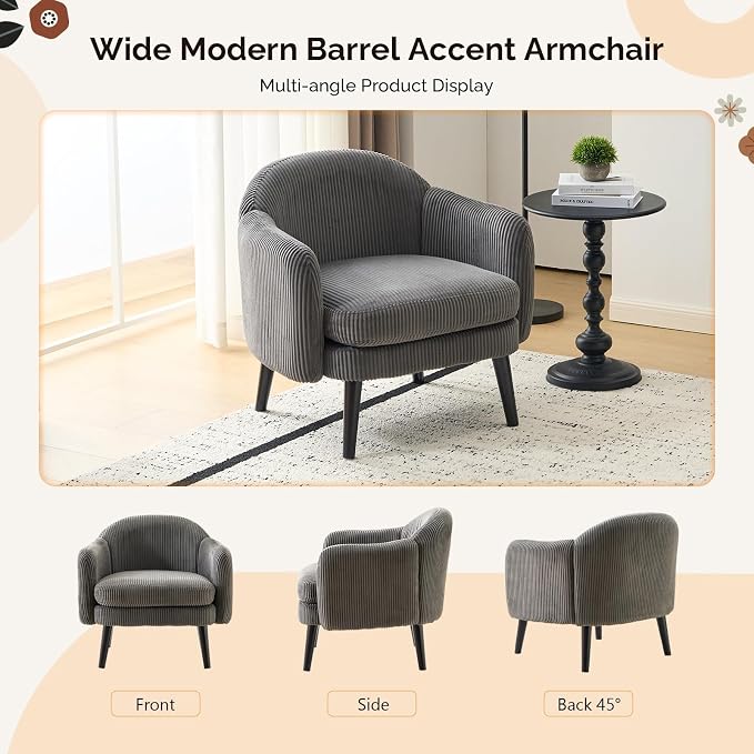 VINGLI 30.3" Wide Modern Barrel Accent Armchair - Image 6