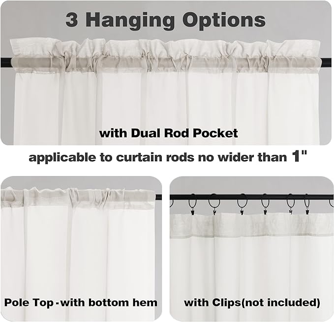 Chyhomenyc Ivory Sheer Window Curtain Panels 45 Inch, Light Filtering Solid - Image 3