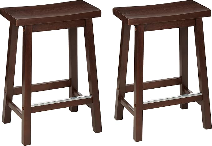 Amazon Basics Solid Wood Saddle-Seat Counter Height Bar Stools by AmazonBasics