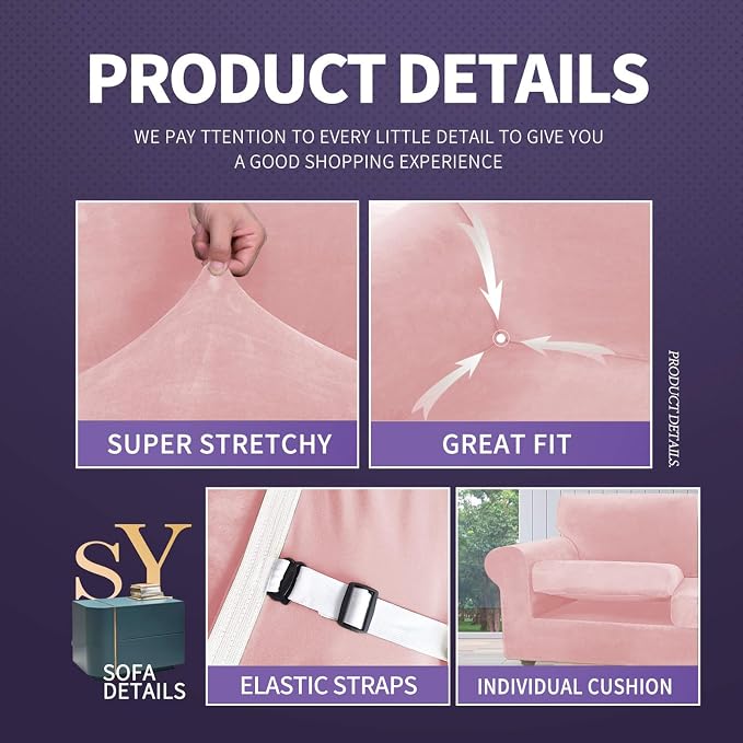 ZNSAYOTX Oversized Velvet 3 Piece Couch Cover - Image 4