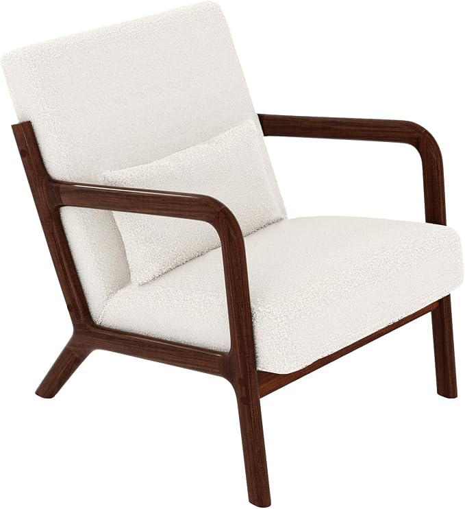 Garvee Mid-Century Modern Accent Chair, Sherpa Upholstery, Solid Wood Armchair - Image 7